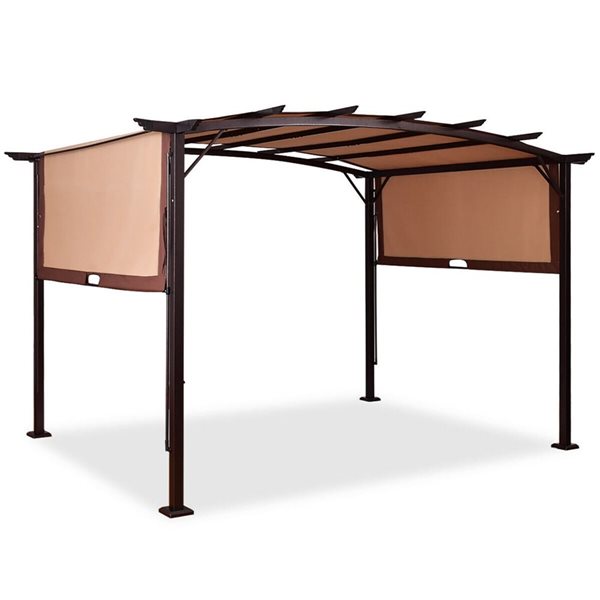 Costway 12 x 9-ft Brown Metal Frame Patio Gazebo w/ Beige Soft-Top Fabric
