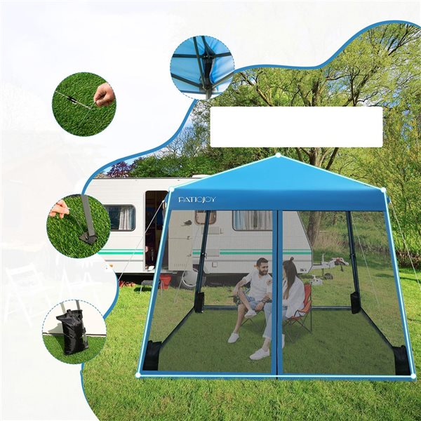 Costway 10 x 10-ft Blue Foldable Outdoor Instant Pop-up Canopy Tent w/ Mesh