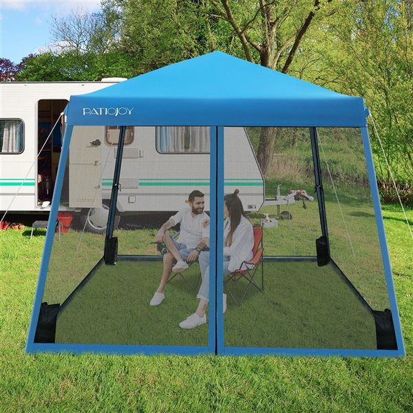 Costway 10 x 10-ft Blue Foldable Outdoor Instant Pop-up Canopy Tent w/ Mesh