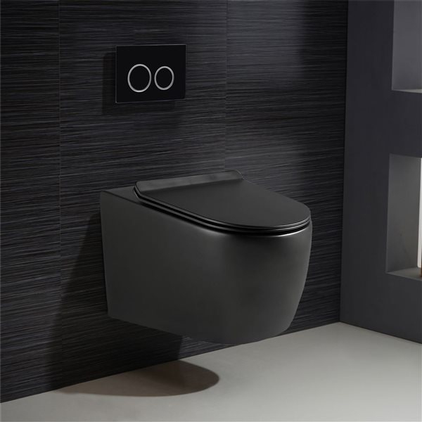 Wall-Hung Toilet Valencia with Black Button Plate Set - Dual Flush - Black