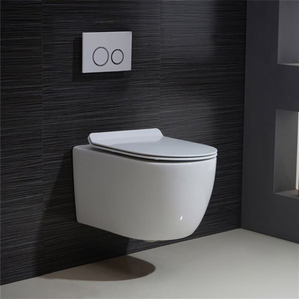 Wall-Hung Toilet Valencia with White Button Plate Set - Dual Flush - White