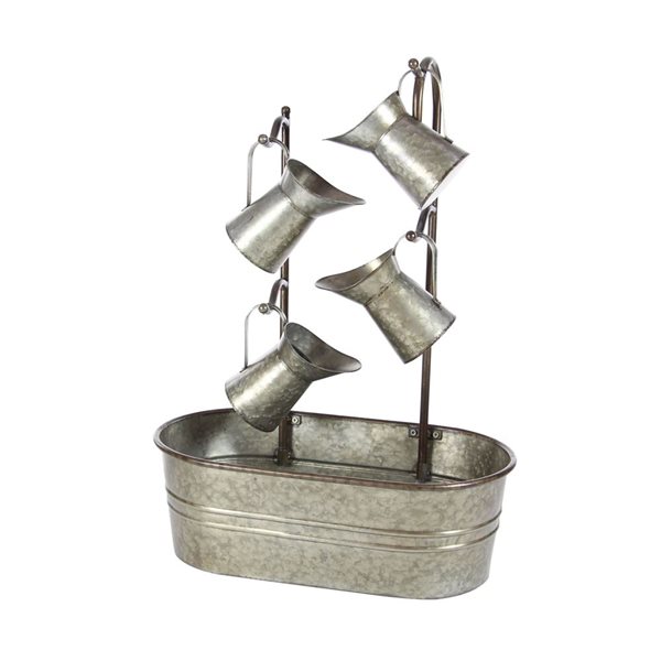 Gray Metal  Fountain with Watering Cans - 24 x 13 x 34-in