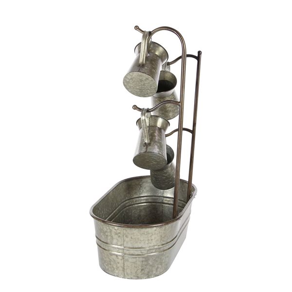 Gray Metal  Fountain with Watering Cans - 24 x 13 x 34-in