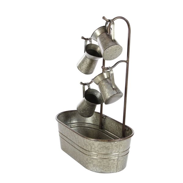 Gray Metal  Fountain with Watering Cans - 24 x 13 x 34-in