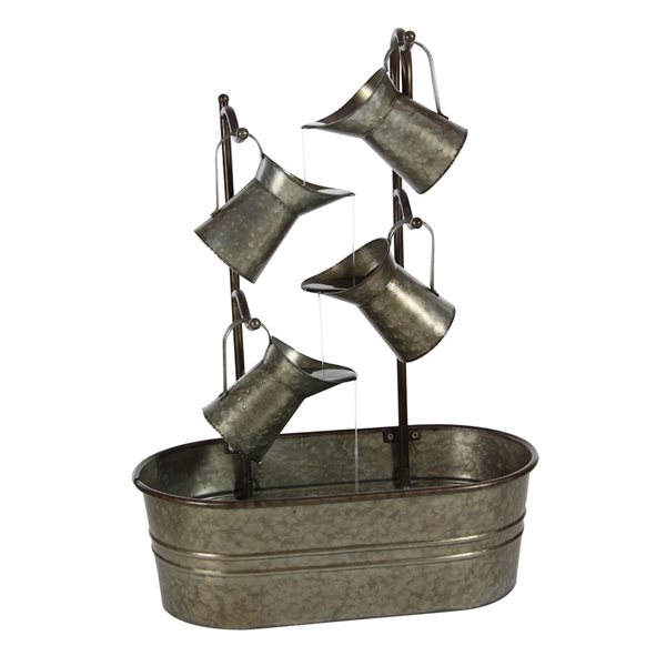 Gray Metal  Fountain with Watering Cans - 24 x 13 x 34-in