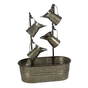 Gray Metal  Fountain with Watering Cans - 24 x 13 x 34-in