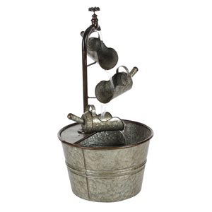Gray Metal  Fountain with Watering Cans - 15 x 15 x 28-in