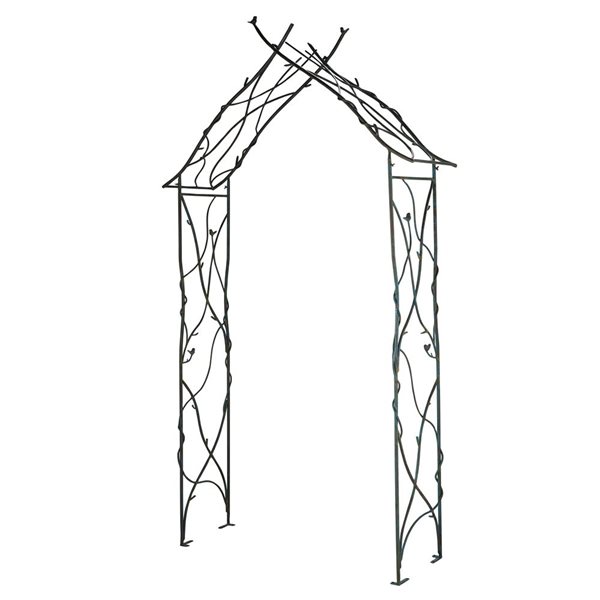 Black Metal Fleur De Lis Indoor Outdoor Scrollwork Arched Garden Arbor - 44 x 15 x 95-in