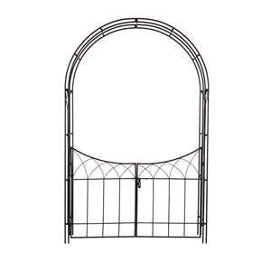 Black Metal Indoor Outdoor Arched Gate Garden Arbor with Lattice Work Sides - 55 x 14 x 86-in