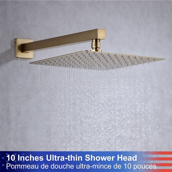 Rainlex 10-in Brushed Gold Showerhead Single-Handle 1-Spray Square High Pressure Shower Faucet