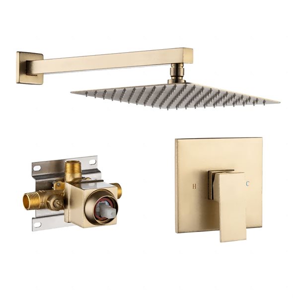 Rainlex 10-in Brushed Gold Showerhead Single-Handle 1-Spray Square High Pressure Shower Faucet