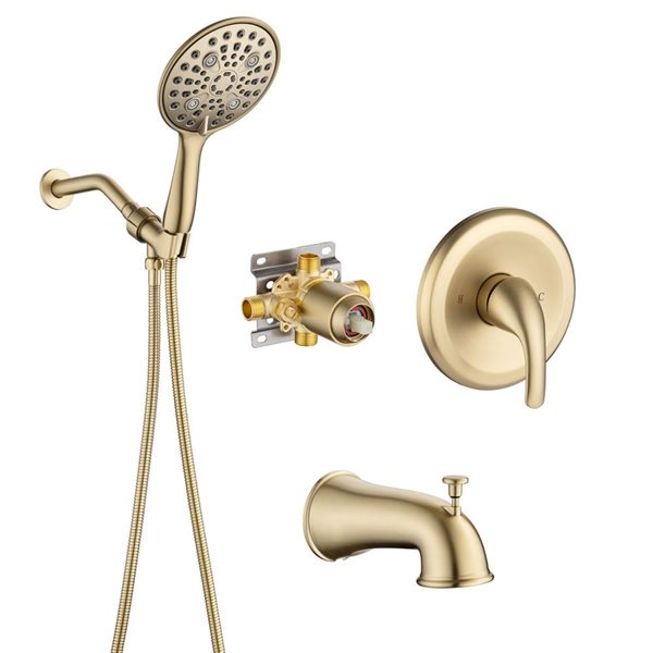 Rainlex 6-in Brushed Gold Simple Single-Handle 6-Spray Shower Faucet with Tub