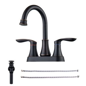 Rainlex Centerset Faucet 4-in 2-handle Bathroom Faucet with Oil Rubbed Bronze Drain Assembly