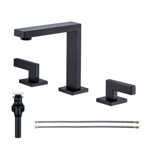 Rainlex 2-Handle Square Widespread Bathroom Faucet with Matte Black Drain Assembly