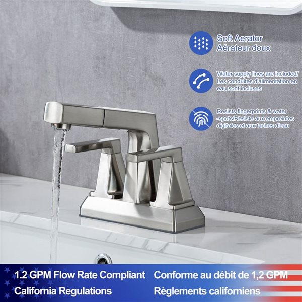 Rainlex 2-Handle Brushed Nickel Centerset Faucet Bathroom Faucet