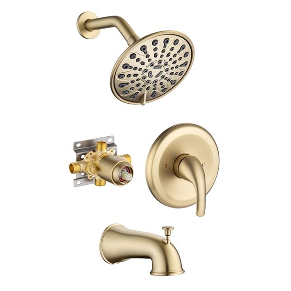 Rainlex 6-in Brushed Gold Simple Single-Handle 6-Spray Bathtub Shower Faucet