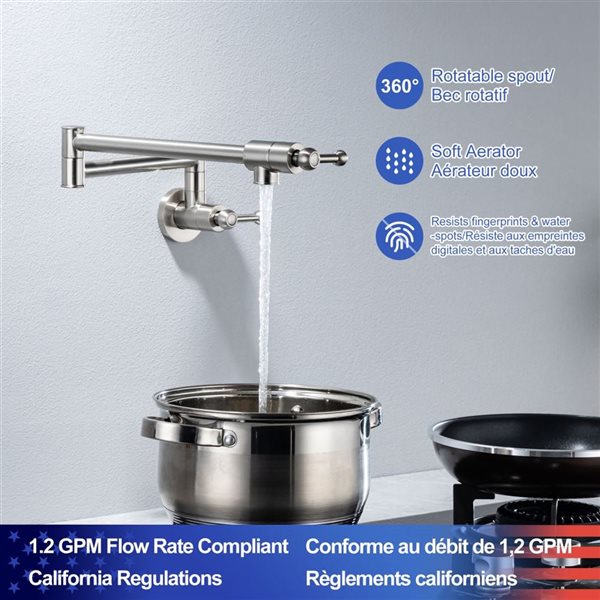 Rainlex Brushed Nickel 2-Handle Kitchen Faucet Pot Filler with Accessories