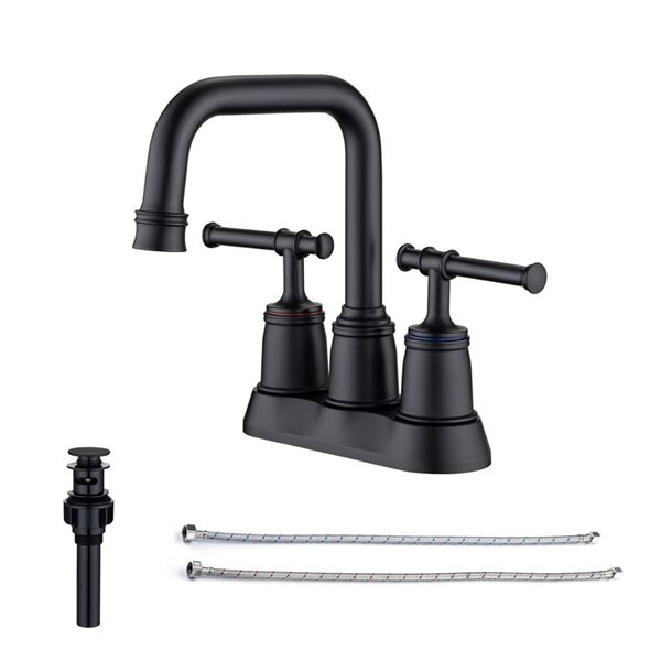 Rainlex Centerset Faucet 4-in 2-Handle Bathroom Faucet with Matte Black Drain Assembly