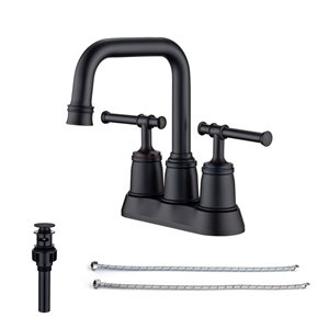 Rainlex Centerset Faucet 4-in 2-Handle Bathroom Faucet with Matte Black Drain Assembly