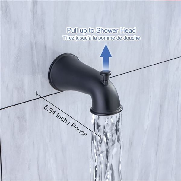 Rainlex 6-in Matte Black Simple Single-Handle 6-Spray Bathtub Shower Faucet