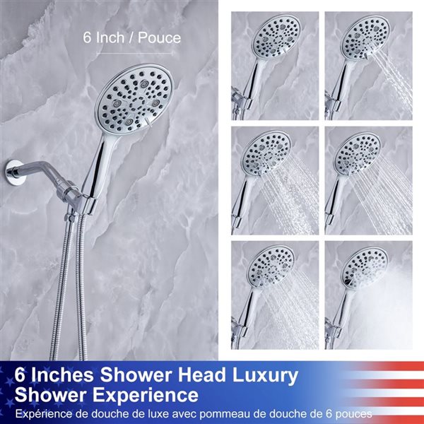 Rainlex 6-in Chrome Simple Single-Handle 6-Spray Shower Faucet with Tub