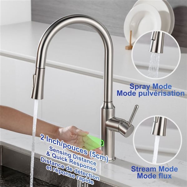 Rainlex Brushed Nickel Touchless Sensor Commercial Pull-Down Single Handle Kitchen Faucet