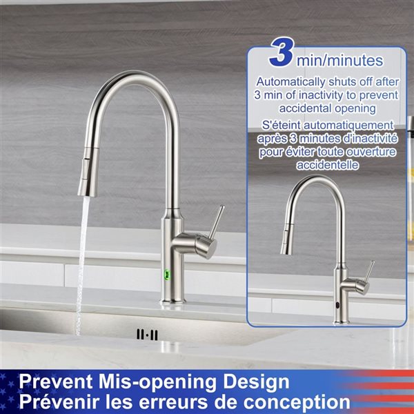 Rainlex Brushed Nickel Touchless Sensor Commercial Pull-Down Single Handle Kitchen Faucet