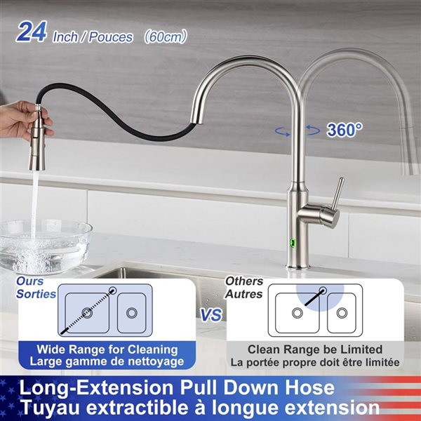 Rainlex Brushed Nickel Touchless Sensor Commercial Pull-Down Single Handle Kitchen Faucet