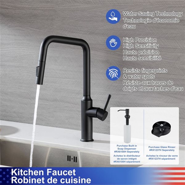 Rainlex Matte Black Single Handle Pull Down Sprayer Kitchen Sink Faucet With Supply Lines