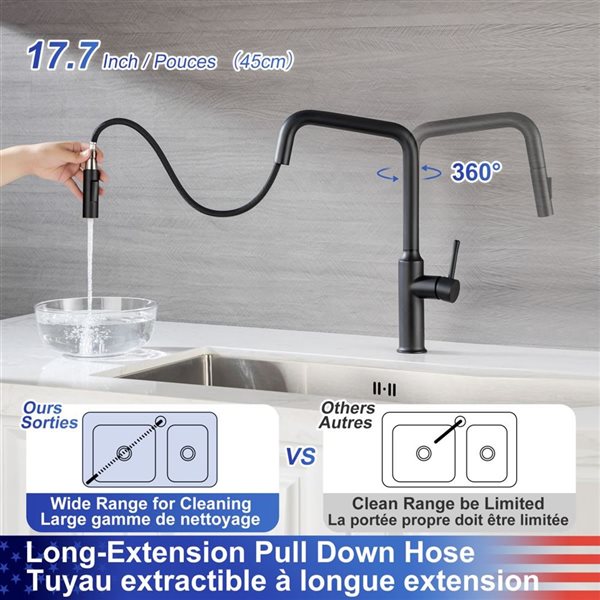 Rainlex Matte Black Single Handle Pull Down Sprayer Kitchen Sink Faucet With Supply Lines