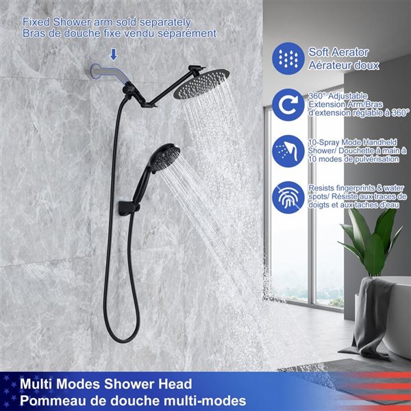 Rainlex Matte Black Single Handle 5.5-in Shower System with Rain Shower Head and Handheld Shower