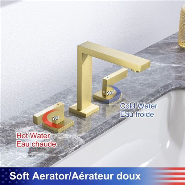 Rainlex 2-Handle Square Widespread Bathroom Faucet with Brushed Gold Drain Assembly