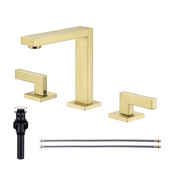 Rainlex 2-Handle Square Widespread Bathroom Faucet with Brushed Gold Drain Assembly