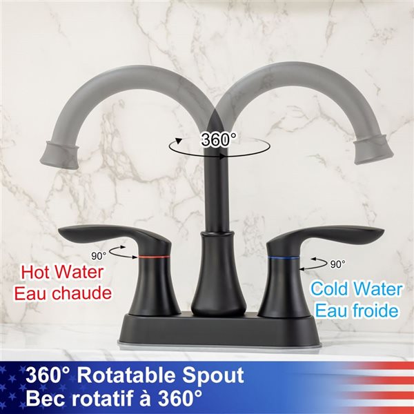 Rainlex Centerset Faucet 4-in 2-handle Bathroom Faucet with Matte Black Drain Assembly