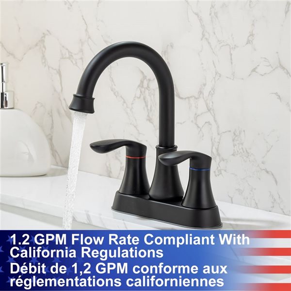 Rainlex Centerset Faucet 4-in 2-handle Bathroom Faucet with Matte Black Drain Assembly