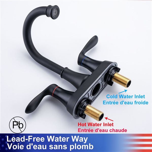 Rainlex Centerset Faucet 4-in 2-handle Bathroom Faucet with Matte Black Drain Assembly