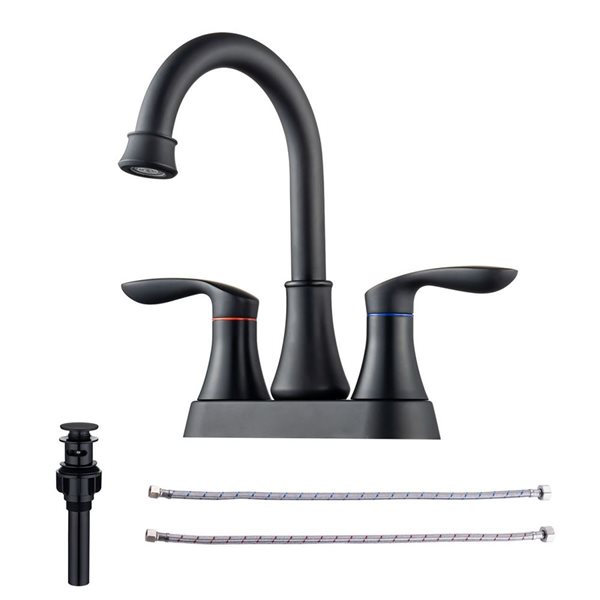 Rainlex Centerset Faucet 4-in 2-handle Bathroom Faucet with Matte Black Drain Assembly
