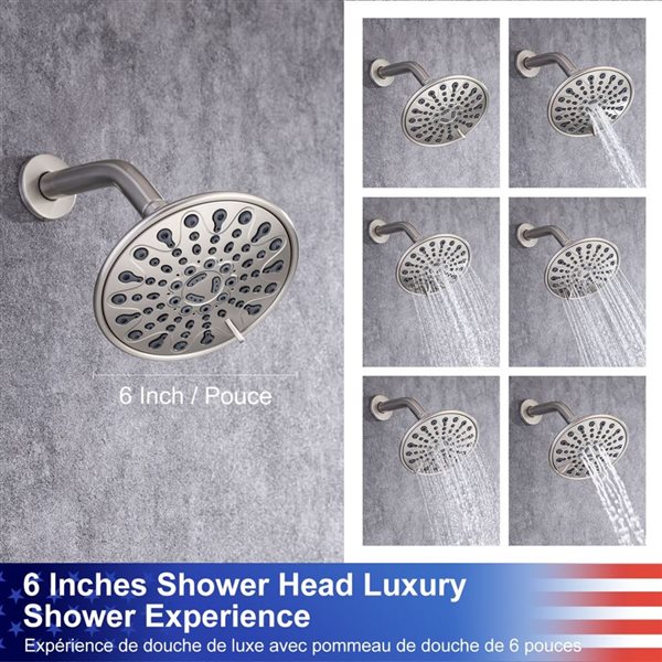 Rainlex 6-in Brushed Nickel Simple Single-Handle 6-Spray Bathtub Shower Faucet