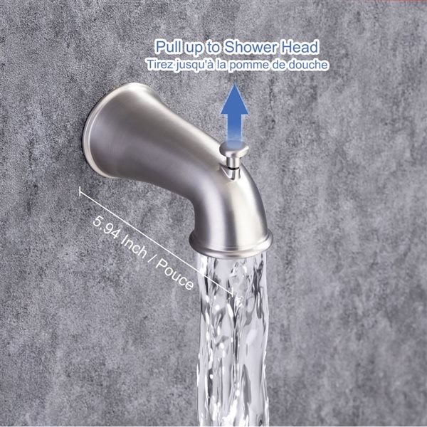 Rainlex 6-in Brushed Nickel Simple Single-Handle 6-Spray Bathtub Shower Faucet