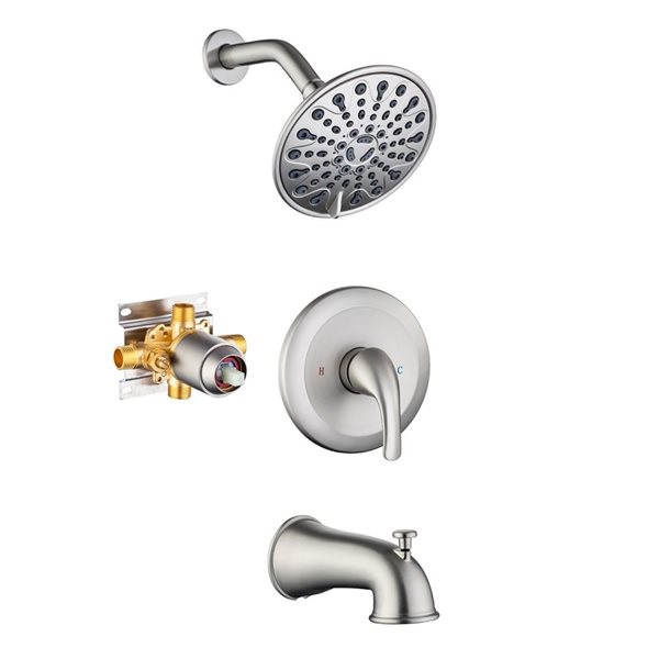 Rainlex 6-in Brushed Nickel Simple Single-Handle 6-Spray Bathtub Shower Faucet