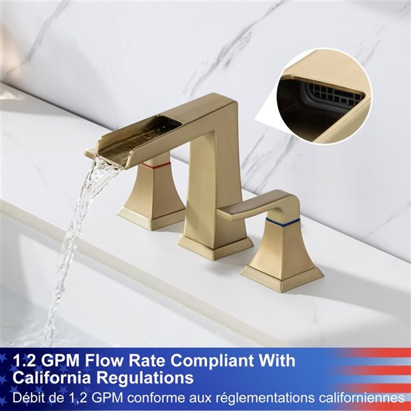 Rainlex Widespread Faucet 8-in 2-Handle Bathroom Faucet with Brushed Gold Drain Assembly