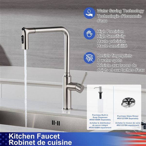 Rainlex Brushed Nickel Single Handle Pull-Down Sprayer Kitchen Faucet