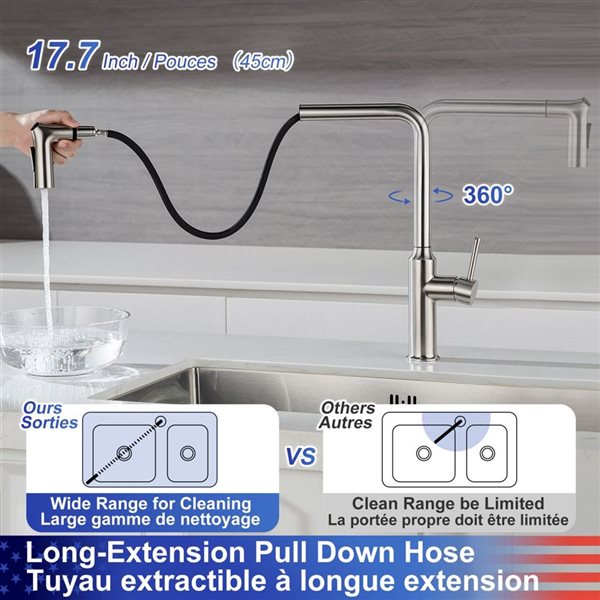 Rainlex Brushed Nickel Single Handle Pull-Down Sprayer Kitchen Faucet