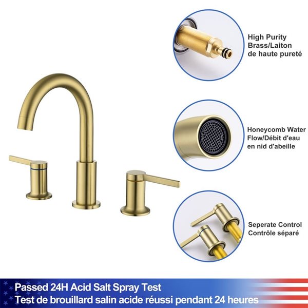 Rainlex 2-Handle Widespread Bathroom Faucet with Brushed Gold Drain Assembly