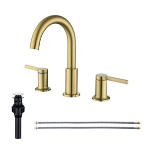 Rainlex 2-Handle Widespread Bathroom Faucet with Brushed Gold Drain Assembly