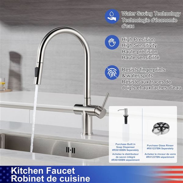 Rainlex Brushed Nickel Single Handle Pull Down Kitchen Faucet With Supply Lines