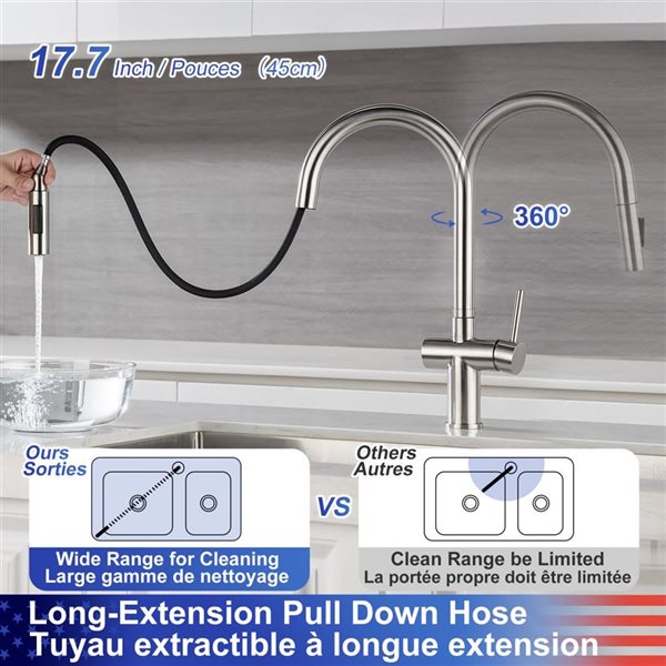 Rainlex Brushed Nickel Single Handle Pull Down Kitchen Faucet With Supply Lines