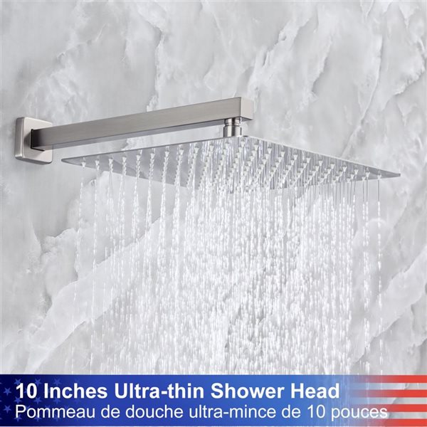 Rainlex 10-in Brushed Nickel Single-Handle 2-Sprays Square Showerhead Shower Faucet and Tub with Valve