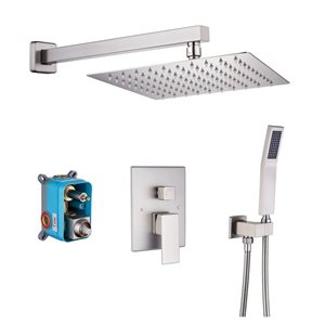 Rainlex 10-in Brushed Nickel Single-Handle 2-Sprays Square Showerhead Shower Faucet and Tub with Valve