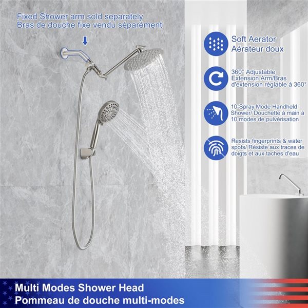 Rainlex Brushed Nickel Single Handle 5.5-in Shower System with Rain Shower Head and Handheld Shower